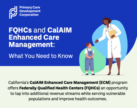 Top portion of CalAIM Enhanced Care Management infographic, including an illustration of doctor with child. There's also text in the image, which can be accessed by downloading the infographic.